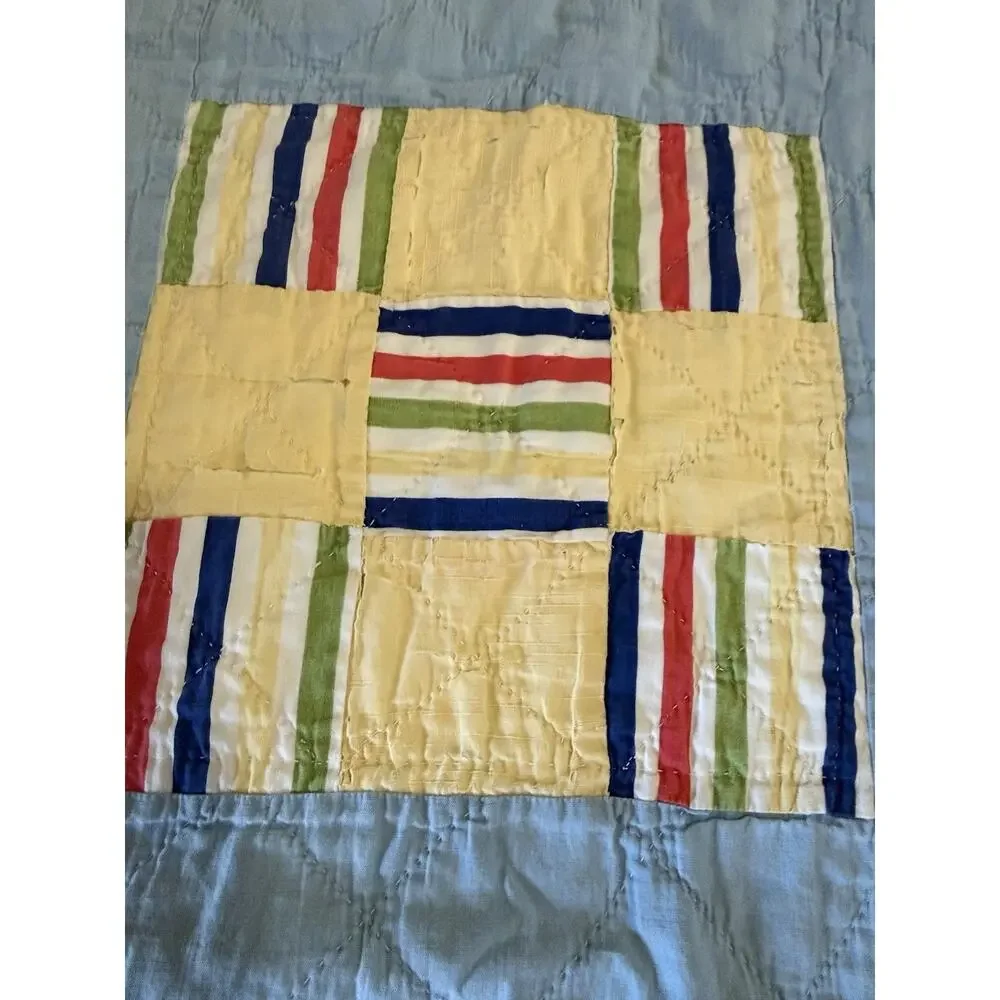 Vtg CottageCore Hand sown Patchwork Quilt 78x94 Reversible Yellow Distressed